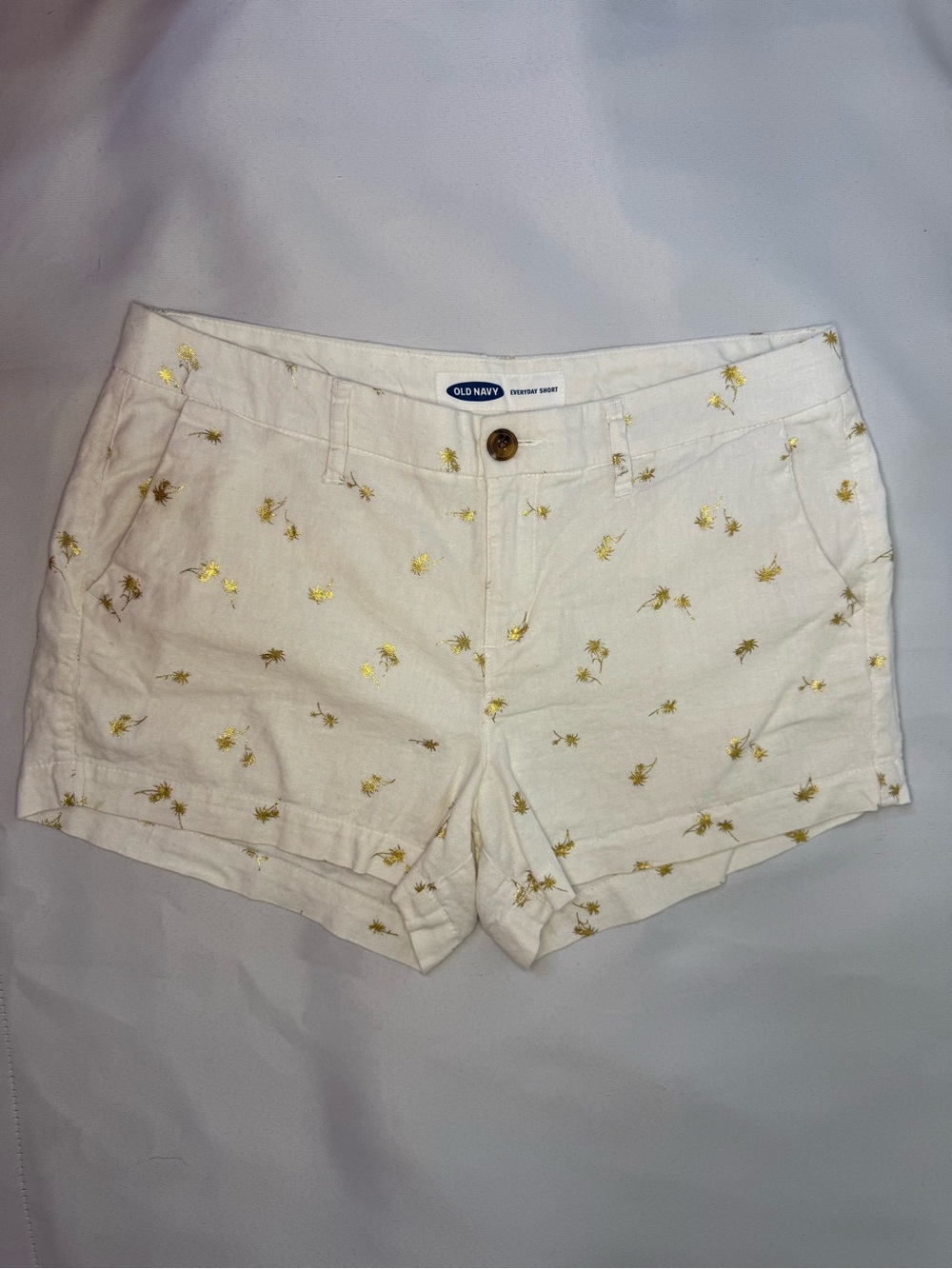 Old Navy White - Shorts with Gold Palm Embroidery - Size 6